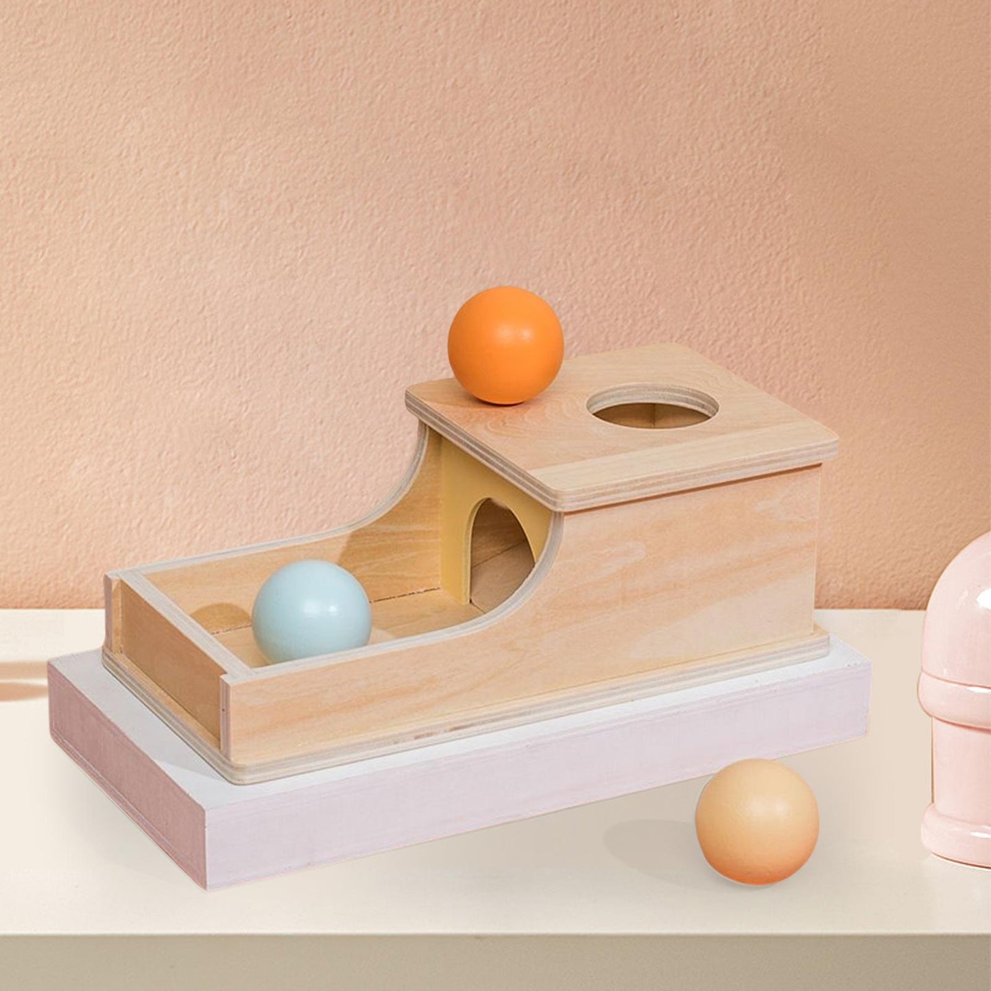 Montessori Wooden Sensory Ball Drop Box – Early Object Permanence Toy