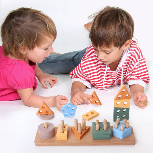 Montessori Wooden Shape Sorter & Building Puzzle