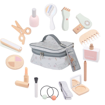 Children’s Wooden Makeup & Hairdressing Pretend Play Set | Barber Bag Role Play Toy