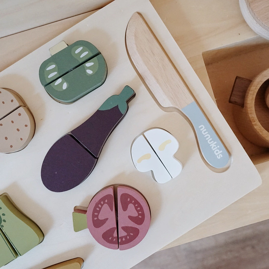 Montessori Wooden Cutting Food Puzzle Set – Learning Toy