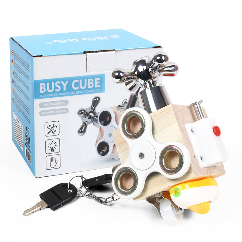 Wooden Montessori Busy Cube – Sensory Fine Motor Learning Toy