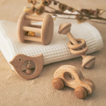 Montessori Wooden Baby Rattle Set – Natural Sensory Toys