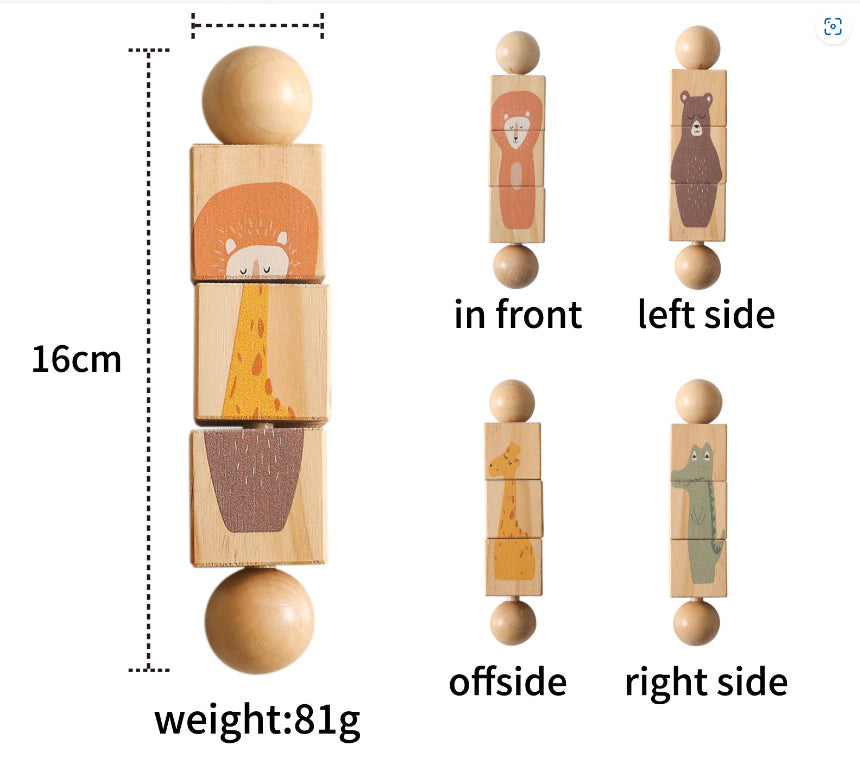 Montessori Wooden Rotating Animal Matching Toy (Single Piece)