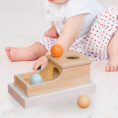 Montessori Wooden Sensory Ball Drop Box – Early Object Permanence Toy