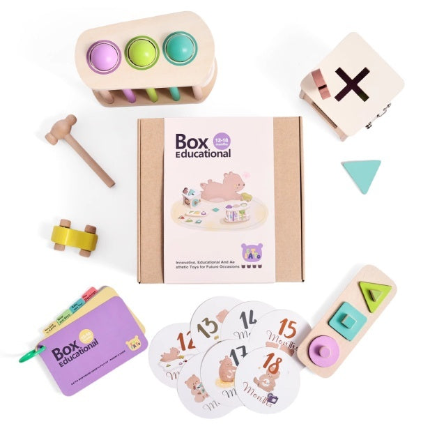 Educational toys and materials with 'Box Educational' branding on a white background