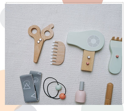 Children’s Wooden Makeup & Hairdressing Pretend Play Set | Barber Bag Role Play Toy