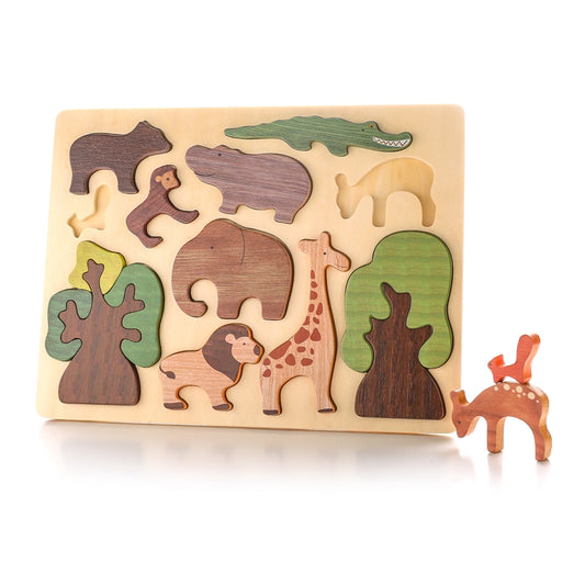 Wooden animal puzzle board toy with forest animals
