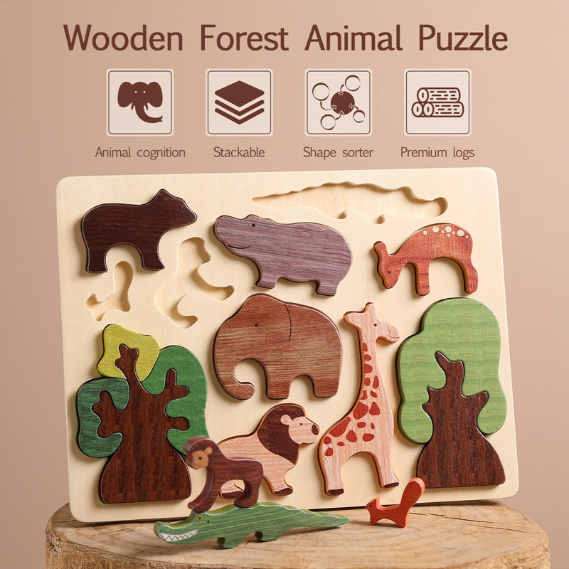 Wooden animal puzzle toy with forest animals
