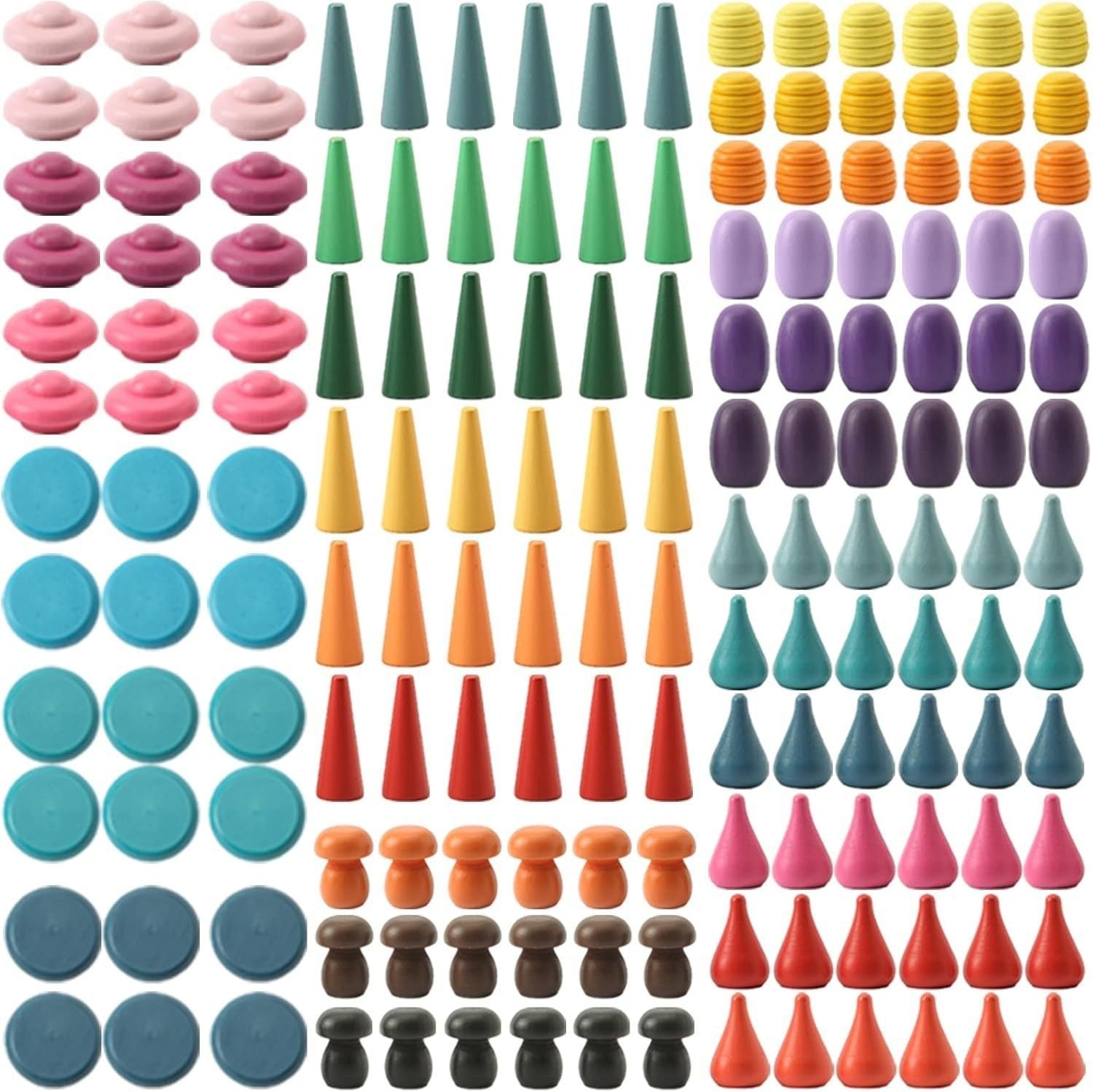 Assorted colorful plastic beads in various shapes and sizes on a white background