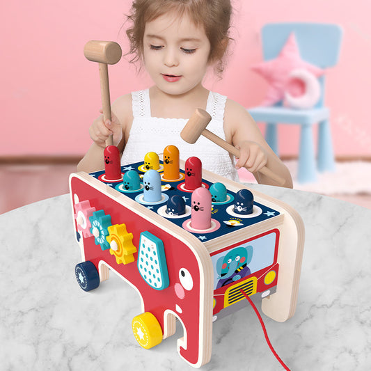 Montessori Wooden Pounding Bench & Activity Bus – Early Learning Toy