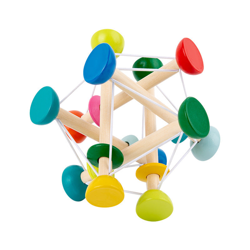 Colorful geometric wooden toy on a white background
