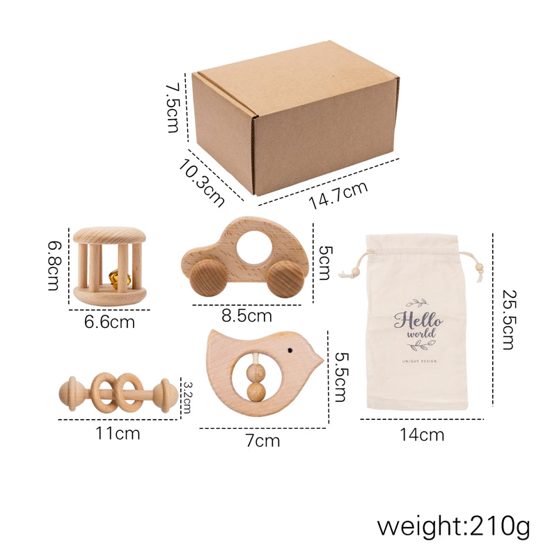 Montessori Wooden Baby Rattle Set – Natural Sensory Toys