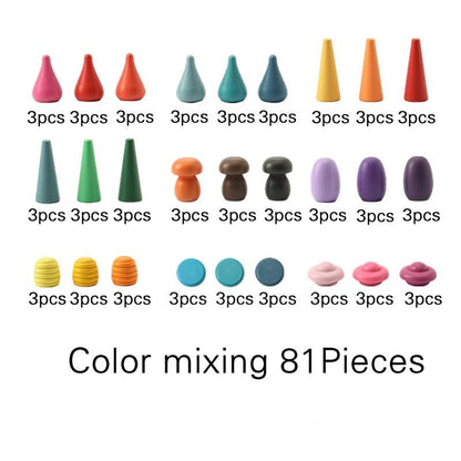 Assorted colorful modeling clay pieces with quantity labels on a white background